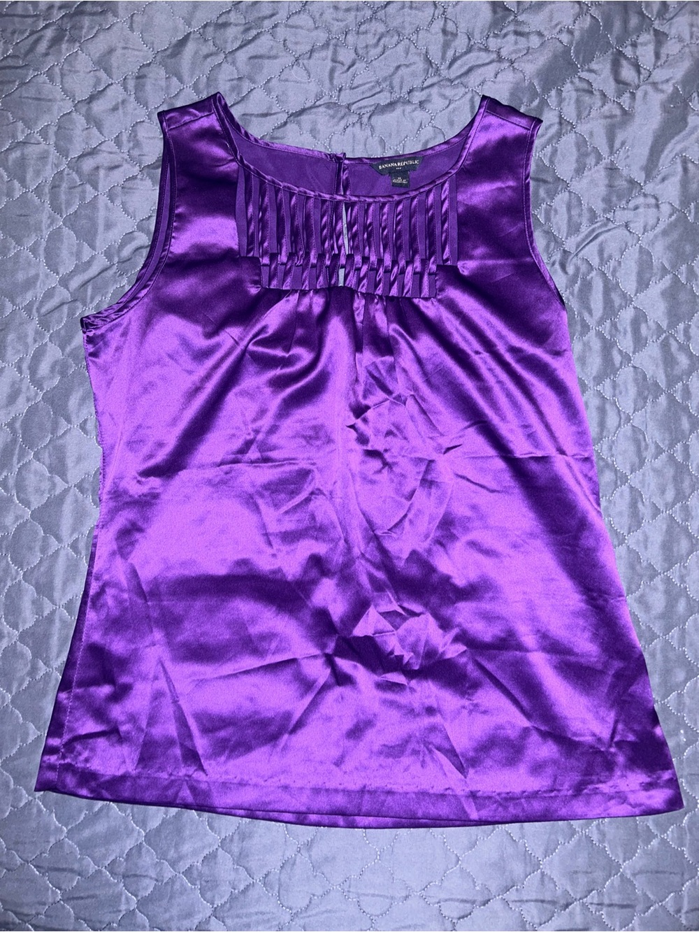 Satin Pleat-Front Sleeveless Blouse - Purple